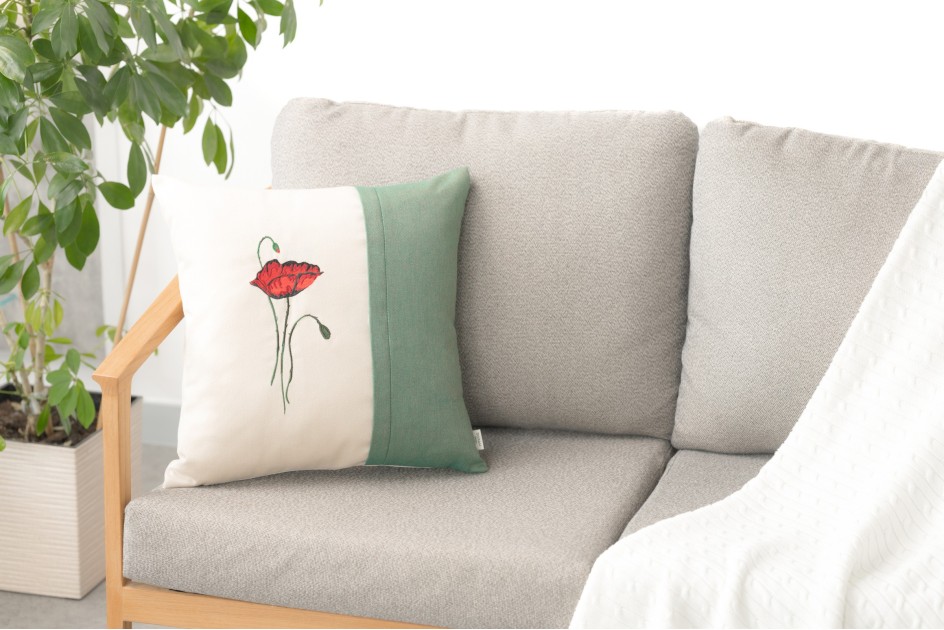 Poduszka dekoracyjna Mak Szmaragd 45 x 45 cm