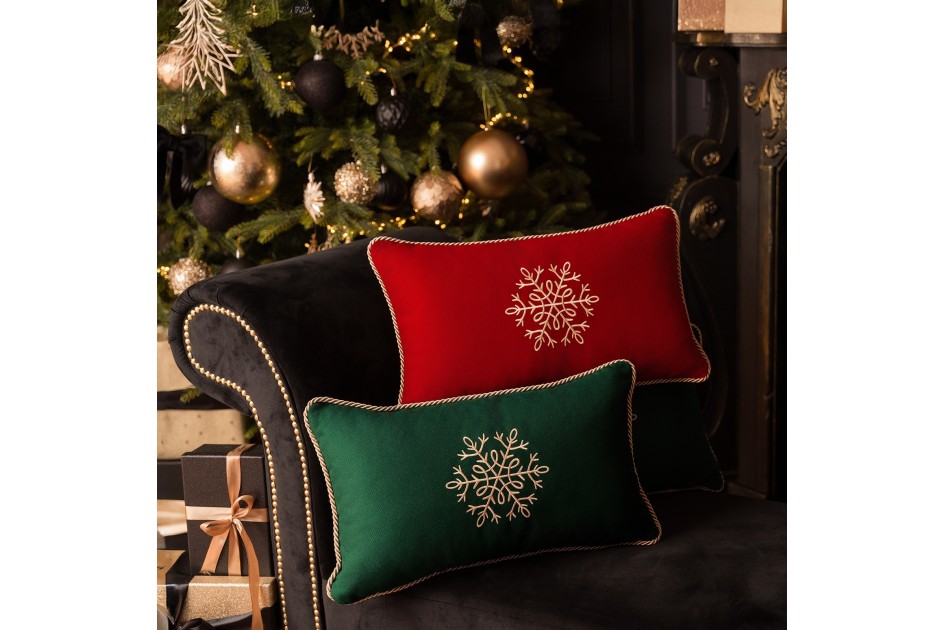Zielona poduszka zimowa Snowflake II  50 x 30 cm